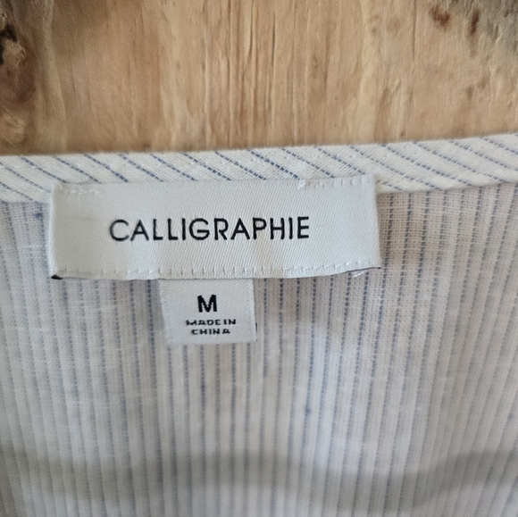 Calligraphie Blouse Sz M Linen Blend Women's Light Gray V-Neck Long Sleeve - Picture 5 of 13